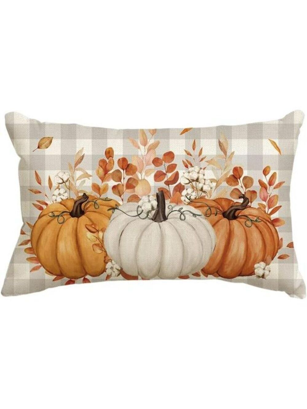 Pumpkin Buffalo Plaid Fall Throw Pillow Cover 12x20 Autumn Thanksgiving Decor